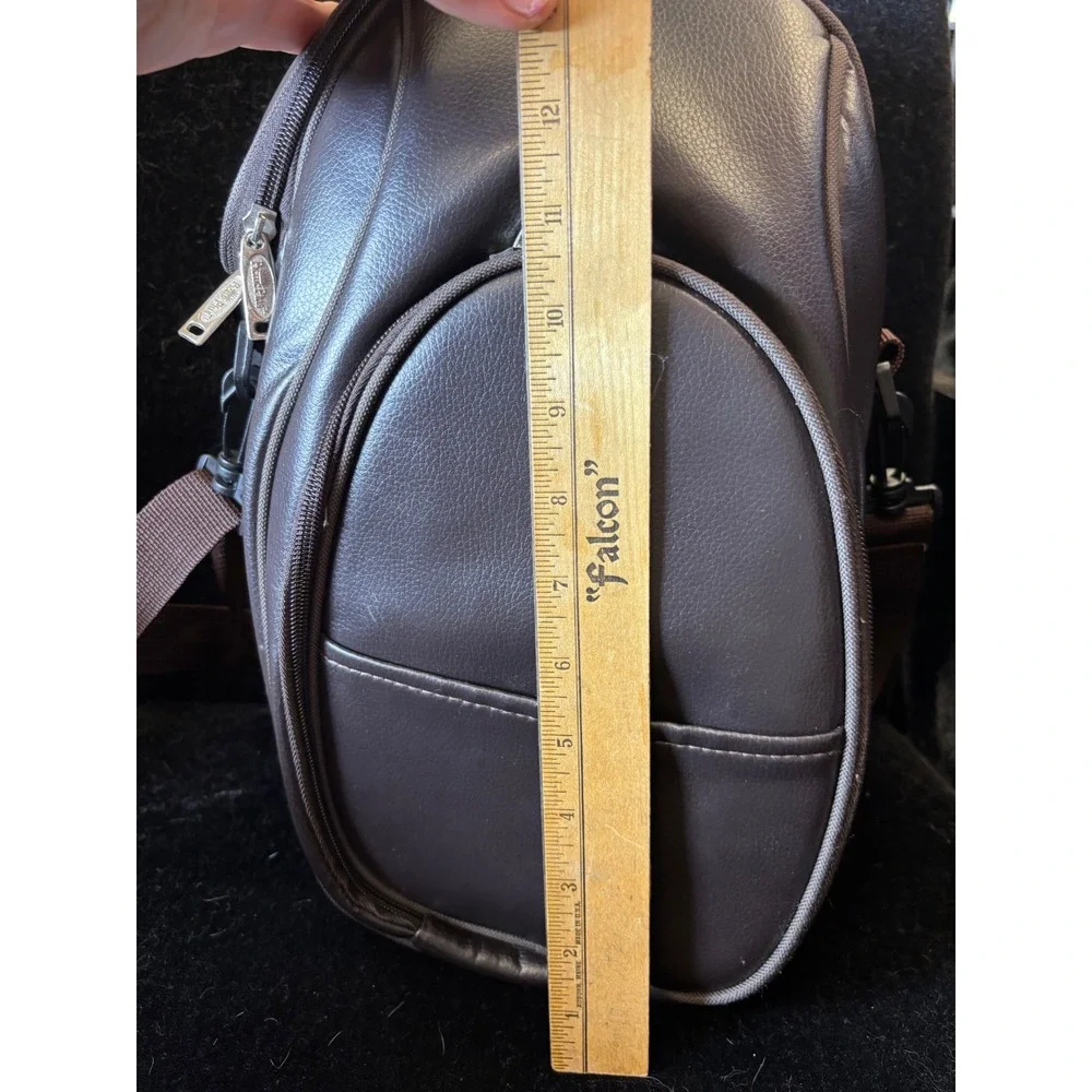 Picnic Plus Brown Faux Leather Insulated Wine Bottle Carrier Sling Bag Travel